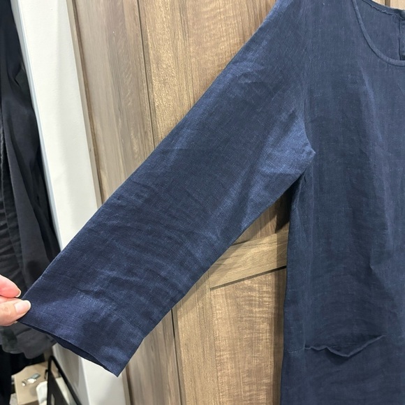Studio 412 Linen Dress size small navy blue 3/4 sleeves pockets - Picture 6 of 10